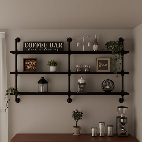 Industrial Pipe Shelving Rustic Black Pipe Wall Shelves Industrial Shelves with Wood Planks Floating Shelves 60 Inch Farmhouse Bathroom