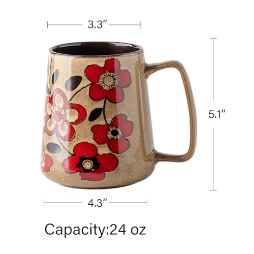 24 oz Extra Large Ceramic Coffee Mug Vintage Floral Cup with Handle