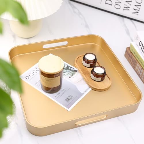 Gold Square Decorative Tray with Handles