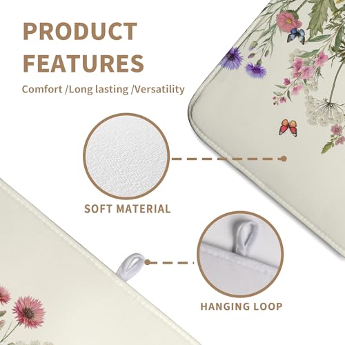 Spring Dish Drying Mat Summer Floral Flowers Kitchen Dish Drying Pad Absorbent Dish Dryer Mat for Kitchen Countertops Microfiber Dishes Drainer Pad Dish Drying Rack Mat
