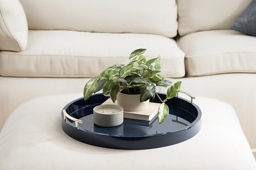 Lipton Modern Round Ottoman Tray; 22 Inch Diameter; Navy and Gold; Decorative Circle Coffee Table Tray for Living Room Decor or Large Serving Tray