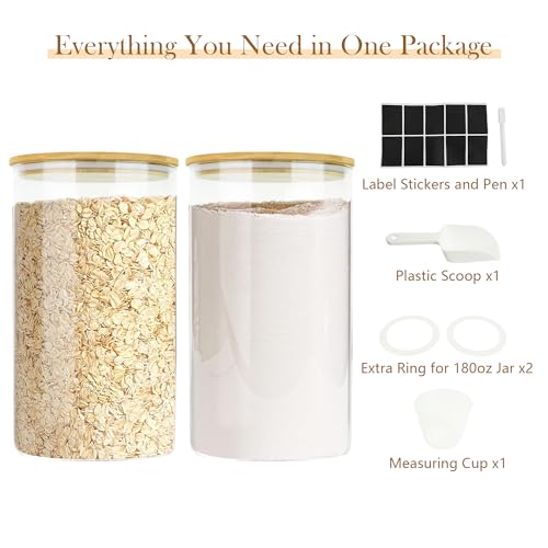 Large Glass Cereal Containers Storage with Airtight Bamboo Lids