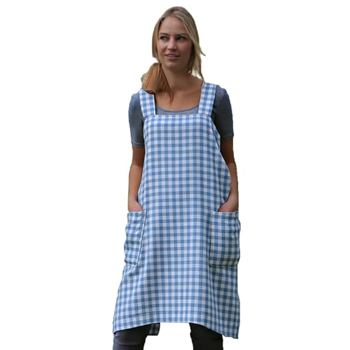 Women's Pinafore Square Apron Baking Cooking Gardening Works Cross Back Cotton