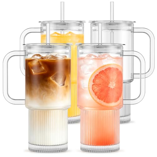 26oz Glass Tumbler with Handle & Lid