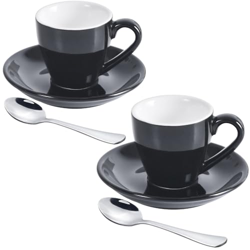 Porcelain Espresso Cup with Saucer And Stainless Steel mini Spoons (7 Count)