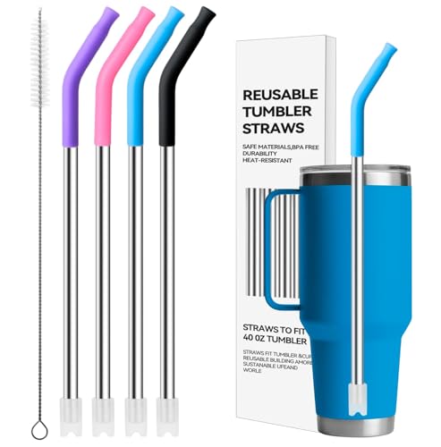 Metal Straws with Silicone Tip for 42 oz YETI Tumbler (4 Count)