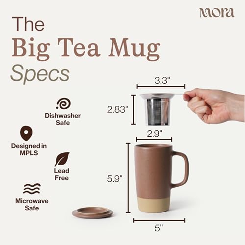 Mora Ceramics Large Tea Mug with Loose Leaf Infuser and Ceramic Lid