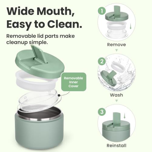 12oz Insulated Vacuum Food Jar with Buckle Lid Wide Mouth Soup Thermo for Hot Food Kids Leakproof Stainless Steel Lunch Container