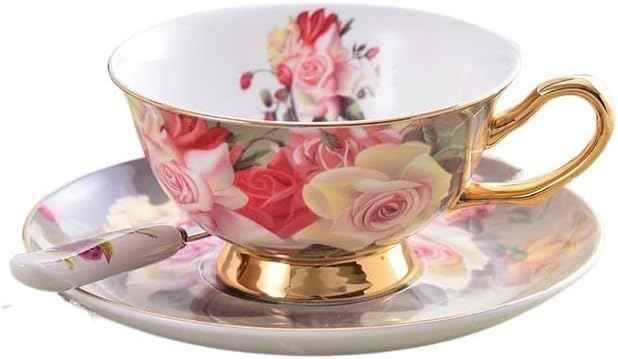 Coffee Mugs Rose Bone China Tea Cup Saucer Spoon Set 200ml Advanced Porcelain Coffee Cup British Cafe Afternoon Teacup Drop Shipping Mug Set (Color : 6Cups n Holder)