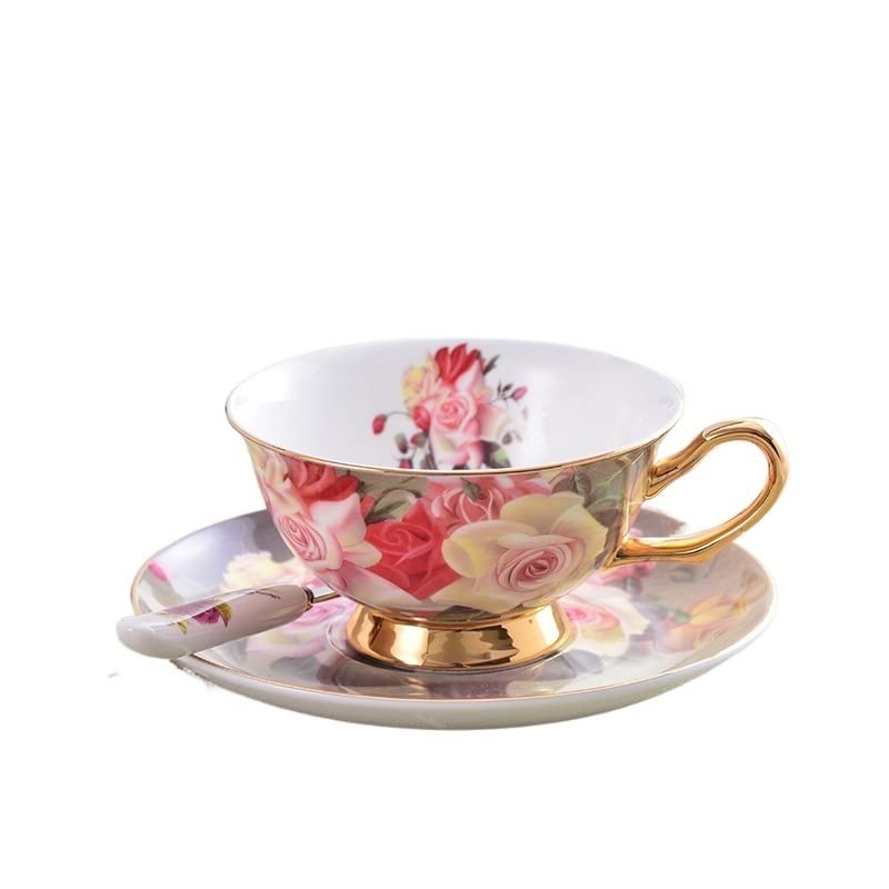 Coffee Mugs Rose Bone China Tea Cup Saucer Spoon Set 200ml Advanced Porcelain Coffee Cup British Cafe Afternoon Teacup Drop Shipping Mug Set