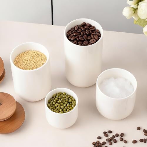 White Ceramic Canister Set with Bamboo Lids (4 Count)