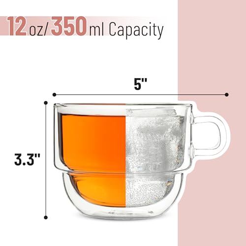BTaT Double Walled Stackable Glass Coffee Mugs (4 Count)