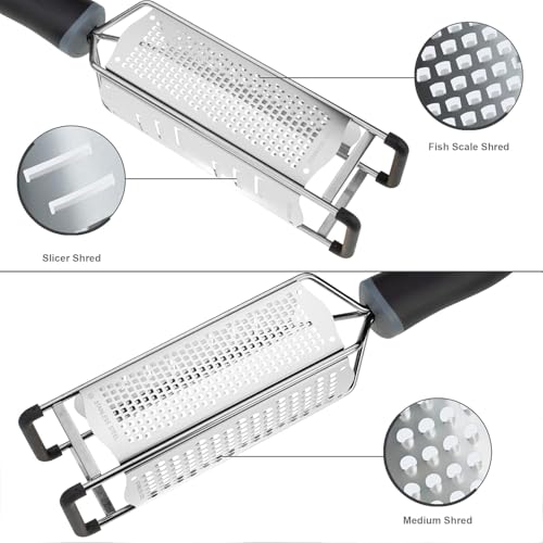 3-in-1 Lemon Zester & Cheese Grater, 304 Stainless Steel, 12-Inch, Black