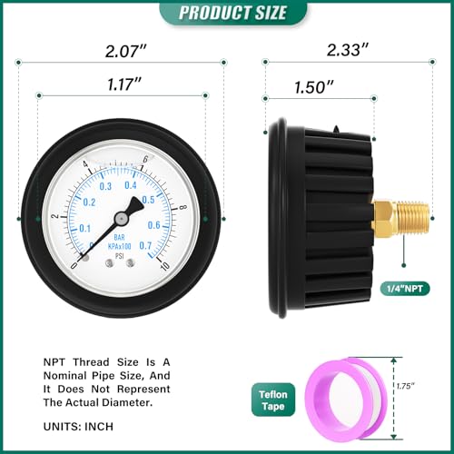 0 10PSI Stainless Steel Liquid Filled Pressure Gauge