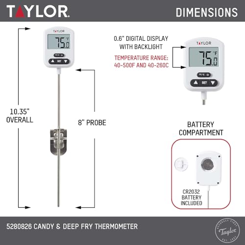 Programmable Digital Candy and Deep Fry Thermometer with Green Light Alert Display
