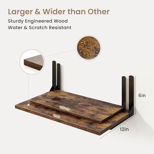 Rustic Brown 12 Inch Deep Floating Shelves Set of 2 (2 Count)