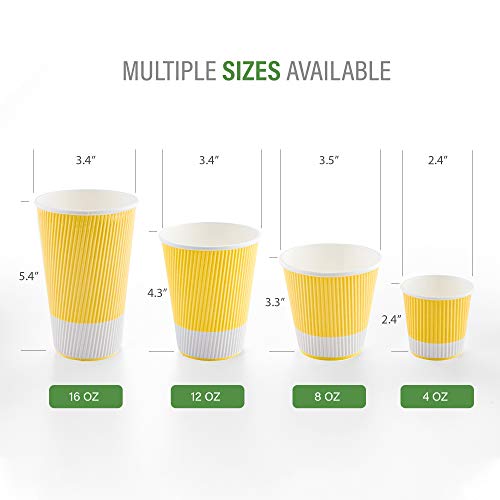 Ripple Wall Coffee Cups 25 Count 8 Ounce Insulated Light Yellow Paper Cups
