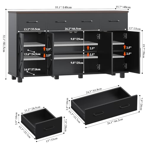 55" Sideboard Buffet Cabinet with Storage