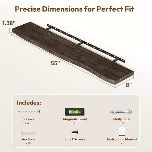 Wood Floating Shelves Live Edge 55” Set of 1