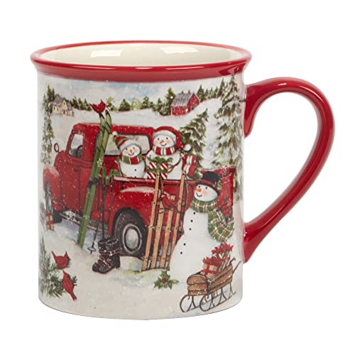 Red Truck Snowman Set of 4 Ceramic Mugs (4 Count)