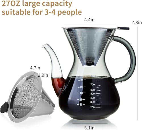 Pour Over Coffee Maker with Double Stainless Filter 27 fl oz