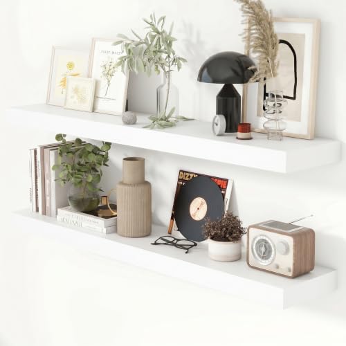 44 Inch Floating Shelves for Wall 8 Inch Deep White Shelves Set of 2