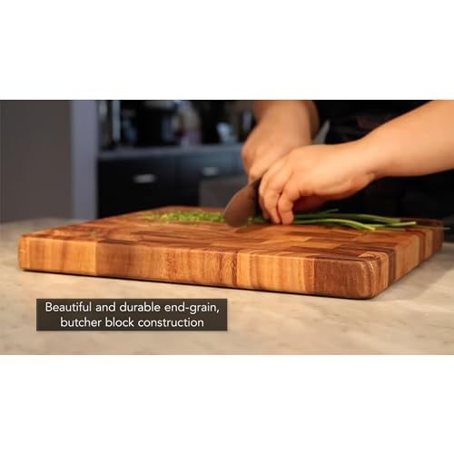 Large End Grain Prep Station Acacia Wood Cutting Board