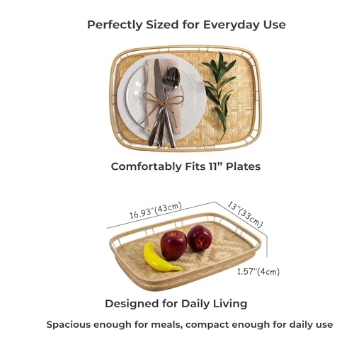Set of 4 Natural Bamboo Trays for Eating (4 Count)
