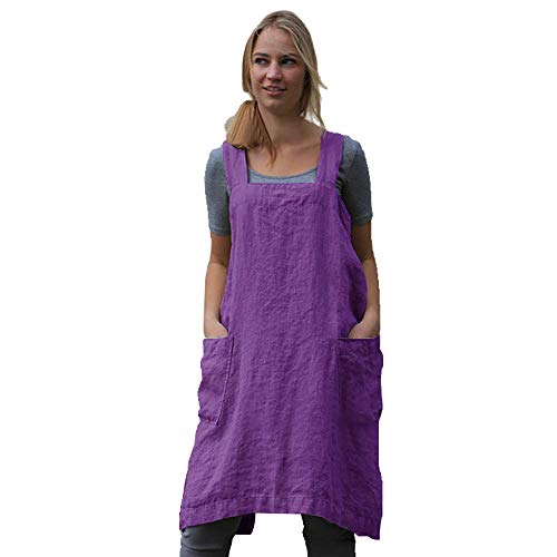 Women's Pinafore Square Apron Baking Cooking Gardening Works Cross Back Cotton