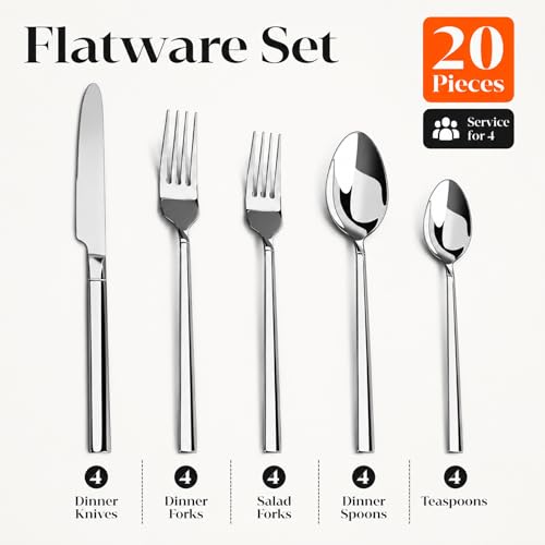20 Piece Stainless Steel Flatware Set for 4