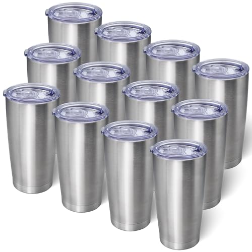 20oz Tumbler with Lid Stainless Steel Tumblers Insulated Mug SS 12P (12 Count)