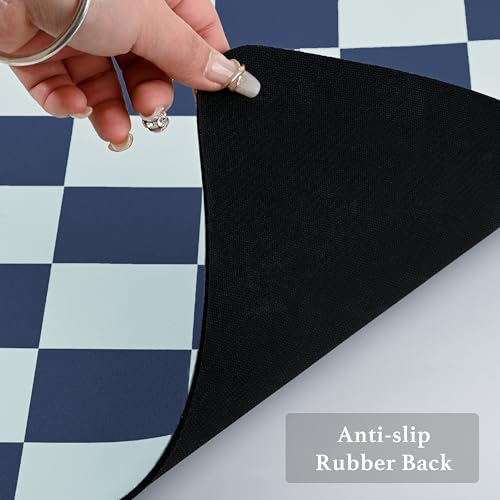 Navy Blue Checkered Dish Drying Mat for Kitchen Counter