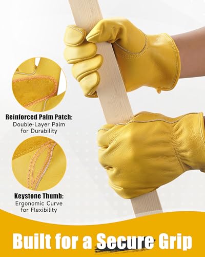Cowhide Leather Gardening Work Gloves for Men 12 Pairs Golden S (12 Count)