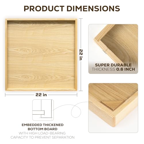 22 Inch Large Square Wooden Ottoman Tray for Living Room