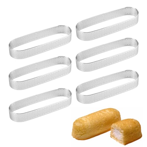 Oval Tart Ring 304 Stainless Steel 6pcs Thickened Perforated Pastry Cake Ring Mold for Baking Nonstick Fruit Tarte Crust Tools (6 Count)
