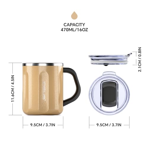 16 oz Insulated Coffee Mug with Lid and Handle