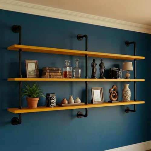 Floating Shelves for Wall Bookshelf Industrial Pipe Shelving Shelves Natural Wood Planks Rustic Wall Shelves Hanging Bookshelves Farmhouse Kitchen Shelving 60 inch