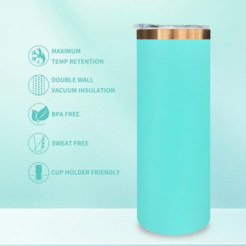 20 oz Skinny Tumblers Bulk with Lids and Straws Mint Green (8 Count)
