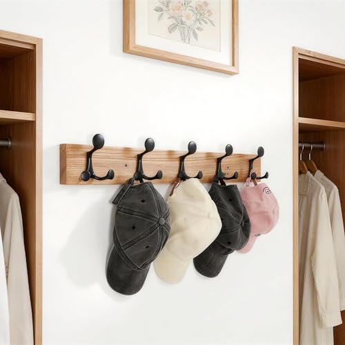 24 Inch Wood Coat Rack Wall Mount with 5 Triple Hooks