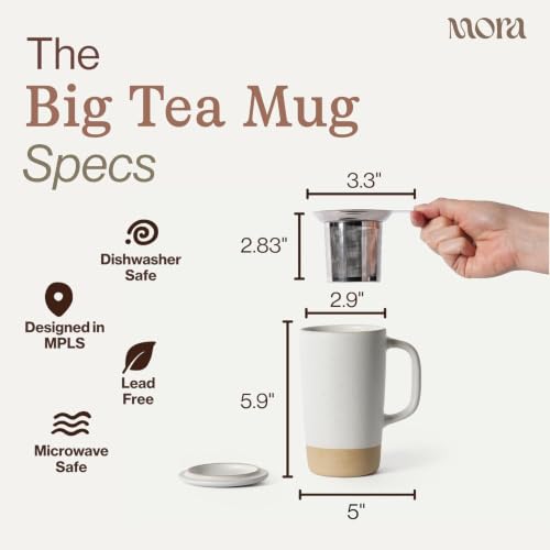 Ceramics Large Tea Mug with Loose Leaf Infuser and Ceramic Lid