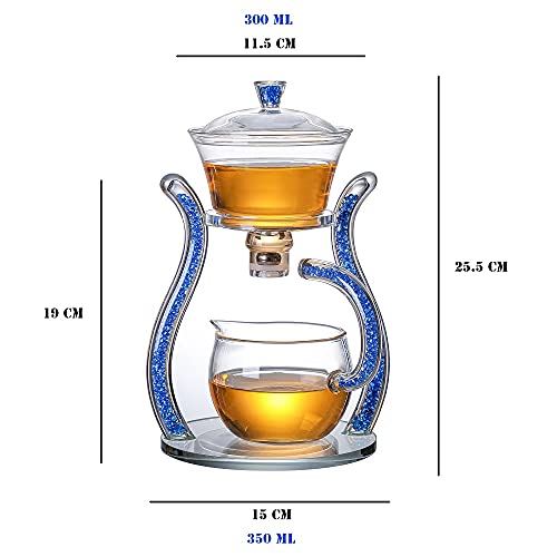 Glass Teapot Set Semi Automatic Drip Rotating with Infuser Lazy Kungfu Tea pot Set