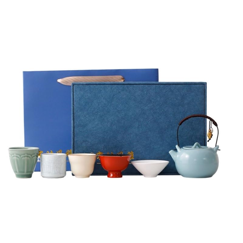 Five Famous Kiln Clay Pot Tea Set 6 Piece Teapot with Handle Gift Box Ceramic Item