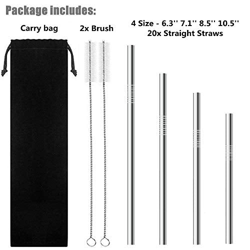 Reusable Stainless Steel Drinking Straws (23 Count)