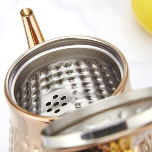 1.2L(40oz) Stainless Steel Hammer Patterned Teapot With Removeable Infuser,Loose leaf cover,Copper