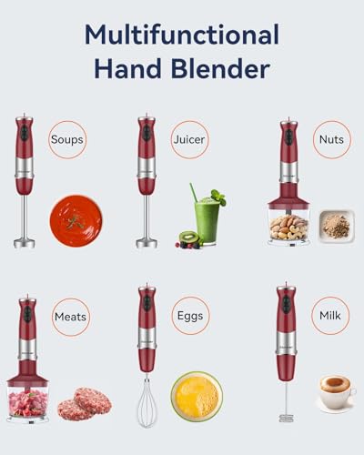 Immersion Blender Handheld 1000W 5 in 1 Corded Stick Hand Blender Kitchen with 12 Speed (5 Count)