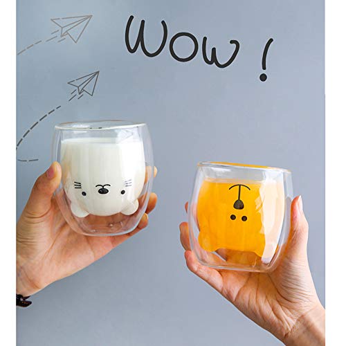 Cute Mugs Double Wall Glass Coffee Glass Cup Kawaii Bear Tea Milk Cup Funny Mug Animal Mug Aesthetic Cup for Office and Personal Birthday Gift