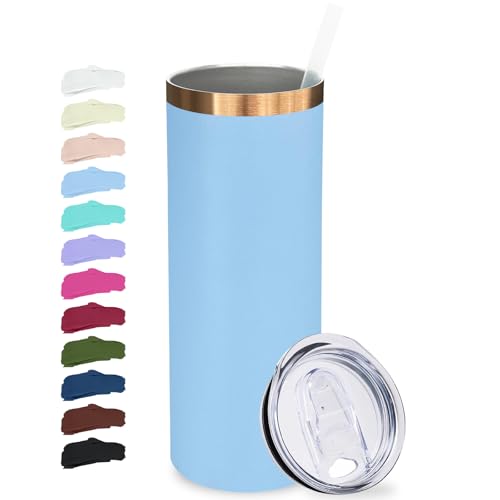 20 oz Skinny Tumblers Bulk with Lids and Straws Sky Blue