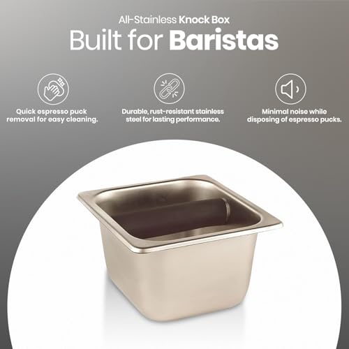 Stainless Steel Espresso Knock Box with Bar