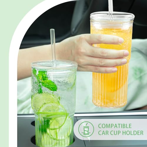 Glass Cups with Lids and Glass Straws (2 Count)