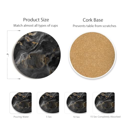 Set of 6 Abstract Black Marble Coasters with Holder (6 Count)